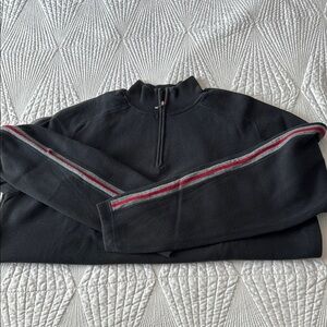 Eddie Bauer Black and Red Zip Up Sweater with Chevron Stripes